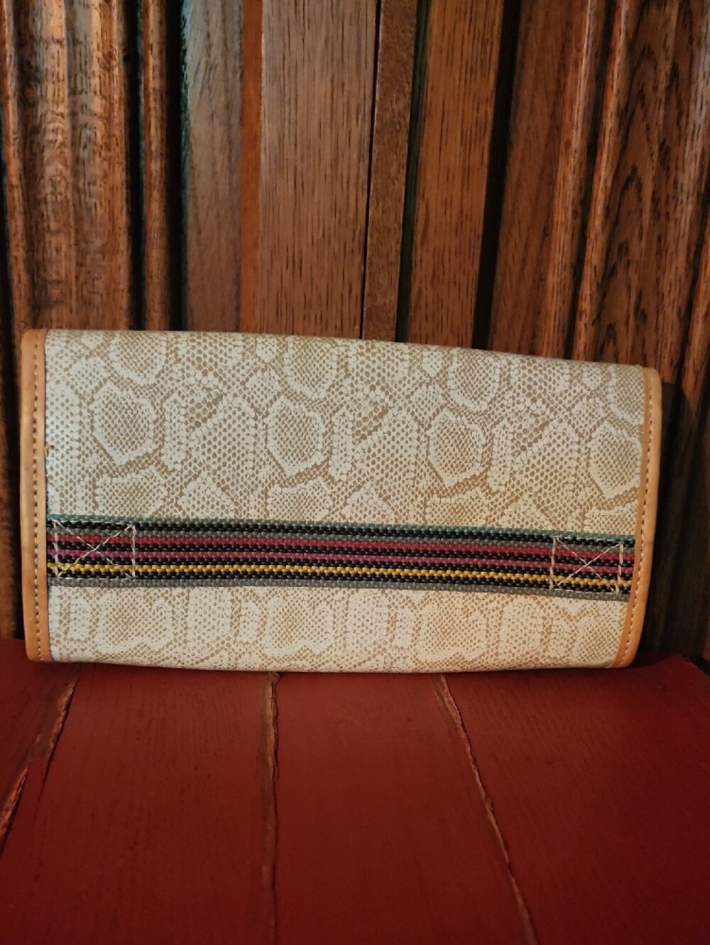 Consuela Cream Snake-Print Continental Wallet with Tan Trim - Picture 2 of 3